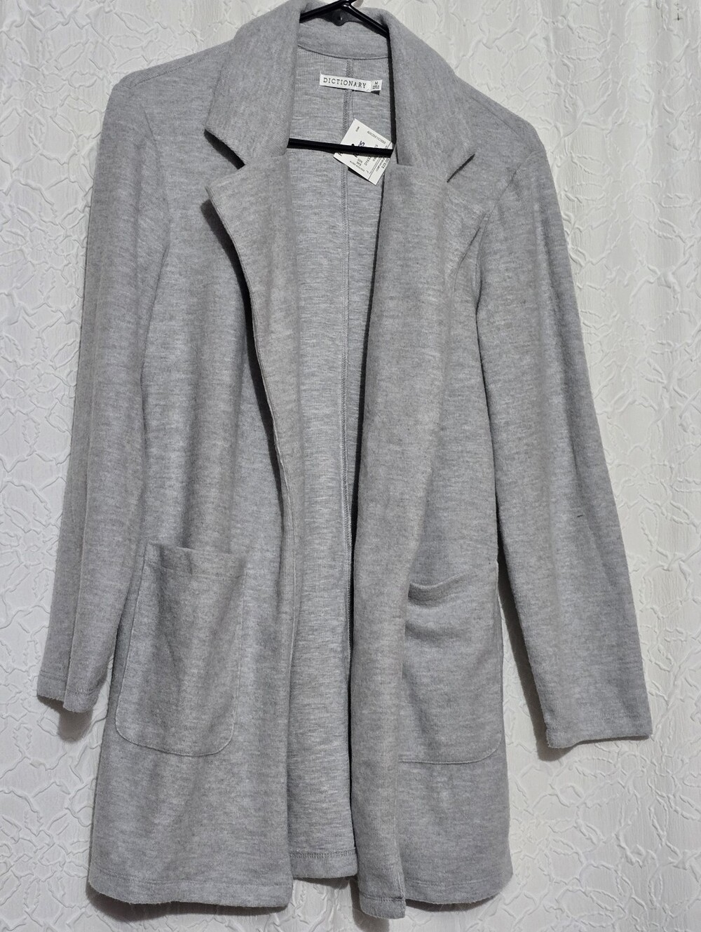 NWT Dictionary Women’s Gray Open Front Jacket w/Pockets Size M